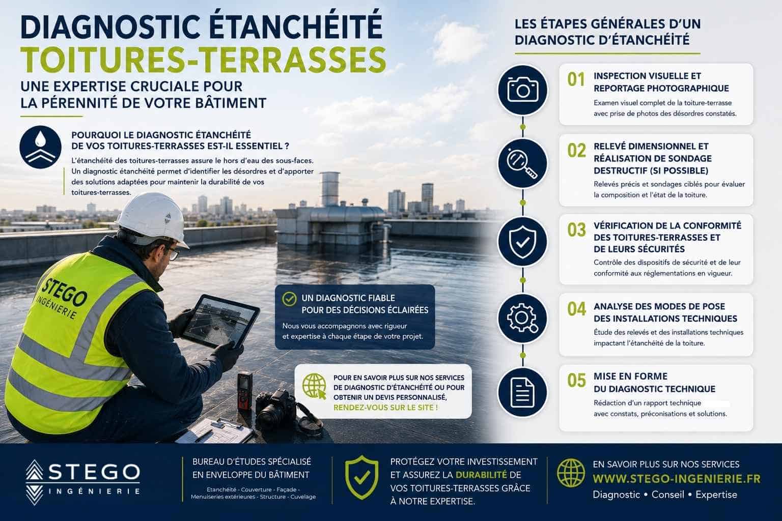 Diagnostic étanchéité toitures-terrasses